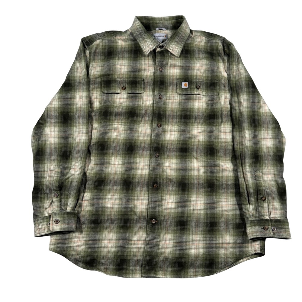 Carhartt Flannel Shirt Mens L Green Plaid Original Fit 104451 307 Workwear L/S